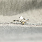 Initial&Birthstone Star Ring
