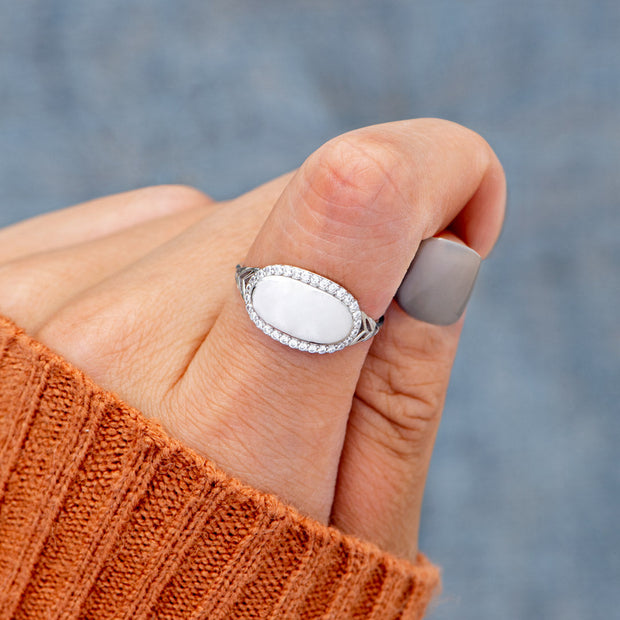 Clean Slate Pavé Rim Oval Ring