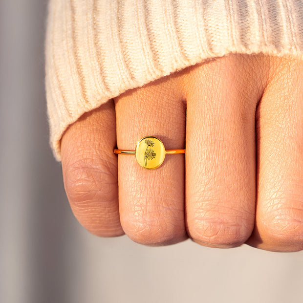 Engraved Birth Month Flower Ring
