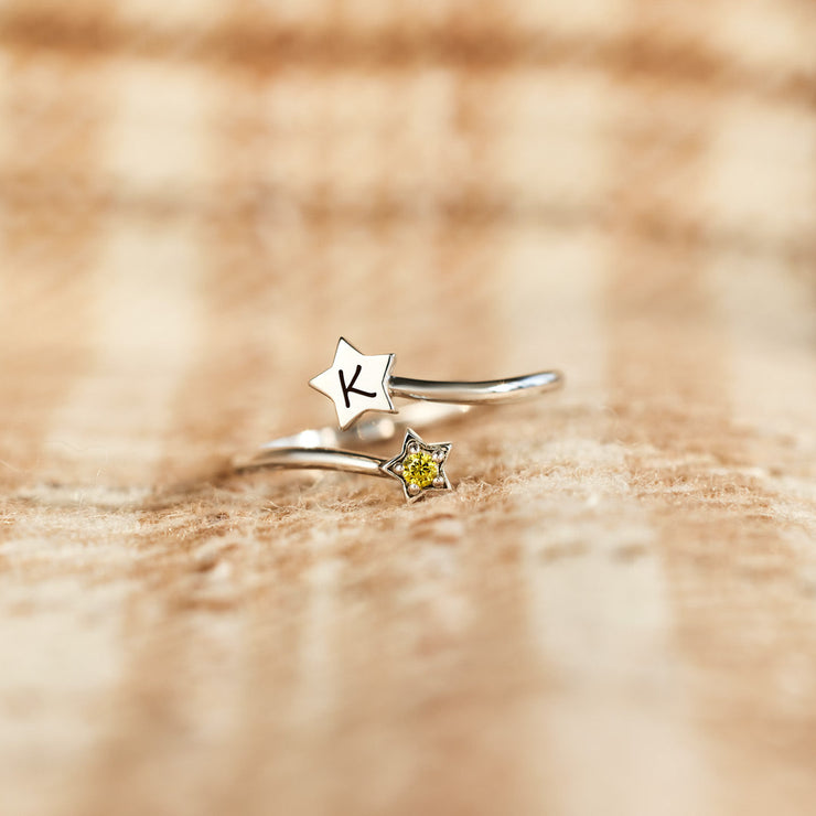 Initial&Birthstone Star Ring