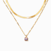 Cushion-Cut Birthstone Layered Necklace Set