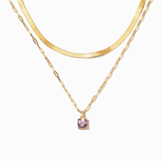 Cushion-Cut Birthstone Layered Necklace Set
