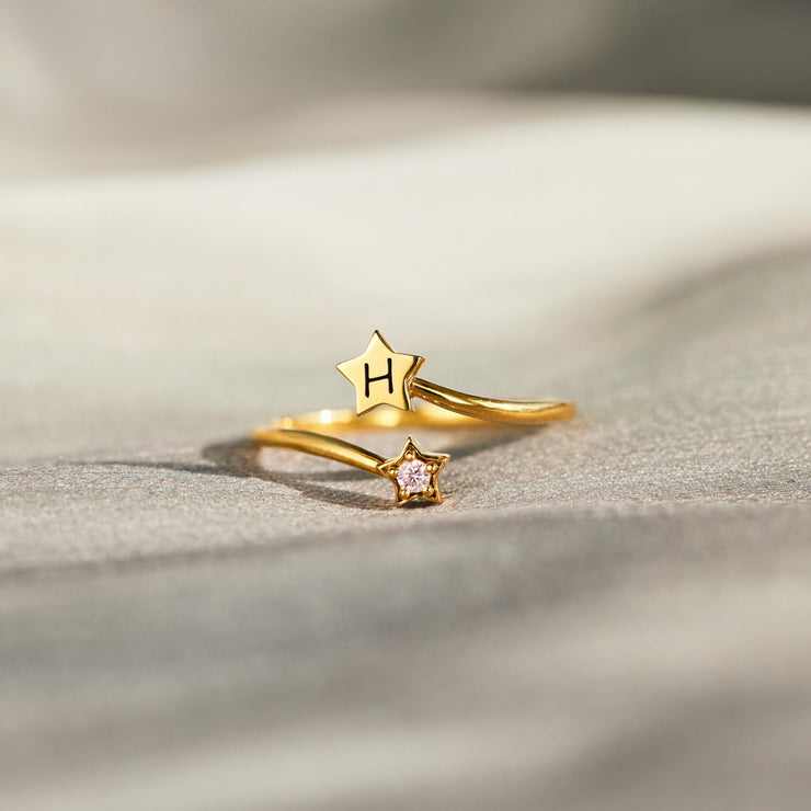 Initial&Birthstone Star Ring