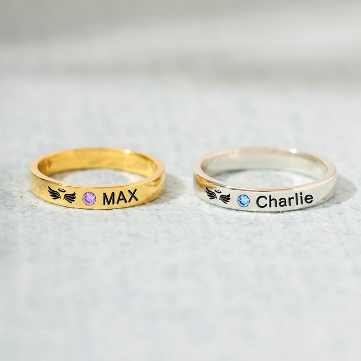 Pet Loss Ring Birthstone Engraving Ring Band
