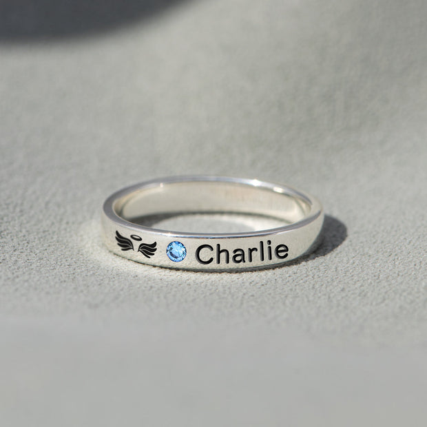 Pet Loss Ring Birthstone Engraving Ring Band