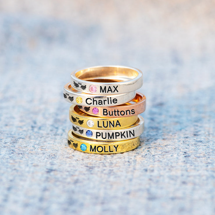 Pet Loss Ring Birthstone Engraving Ring Band