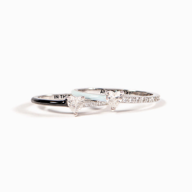 Mother Daughter Half Enamel Heart-Cut Rings