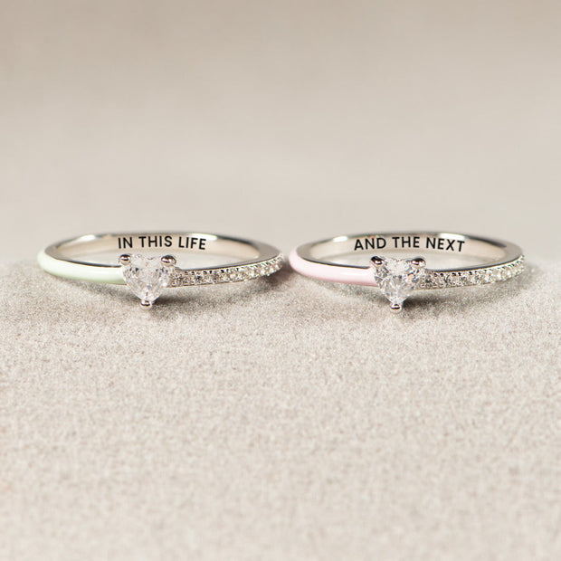 Mother Daughter Half Enamel Heart-Cut Rings
