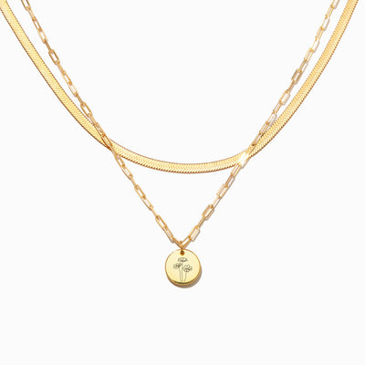 Engraved Birth Month Flower Necklace Set