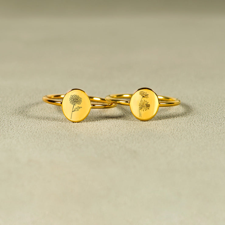 Engraved Birth Month Flower Ring