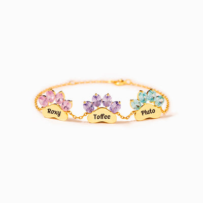 Paw & Name 1-6 Birthstone Bracelet
