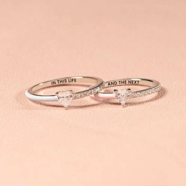 Mother Daughter Half Enamel Heart-Cut Rings