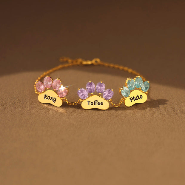 Paw & Name 1-6 Birthstone Bracelet