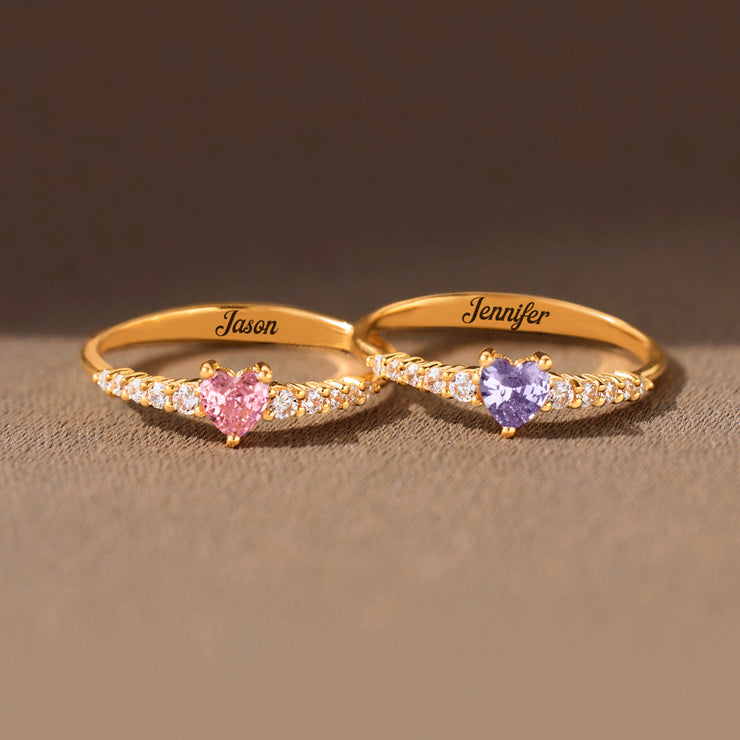 Mama's Valentines Custom Name & Birthstone Heart-Cut Ring