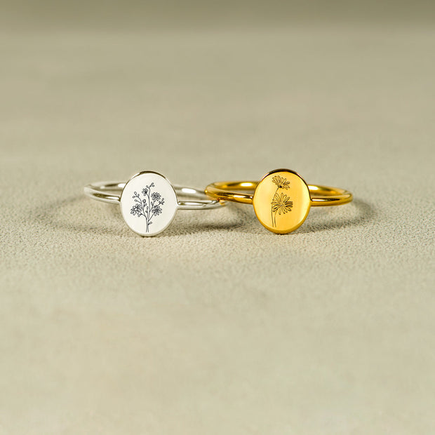Engraved Birth Month Flower Ring
