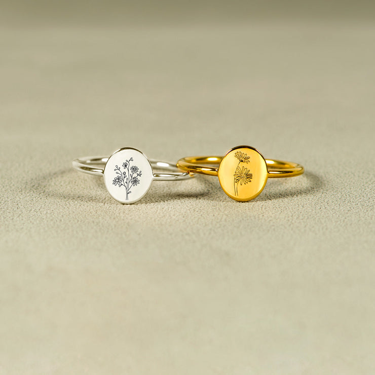Engraved Birth Month Flower Ring