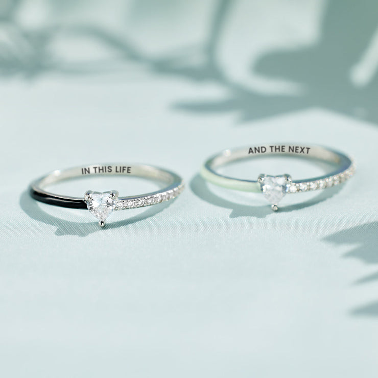 Besties At Heart Matching Half Enamel Heart-Cut Rings