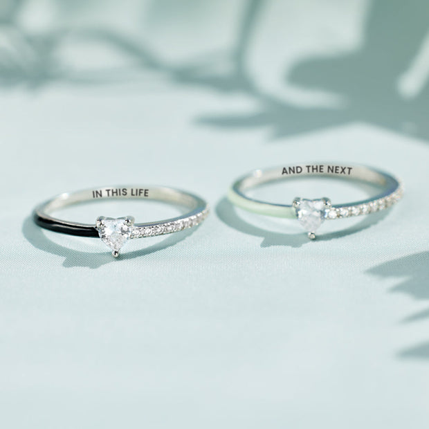 Mother Daughter Half Enamel Heart-Cut Rings