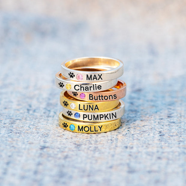 The Dog Mother Birthstone Engraving Ring Band
