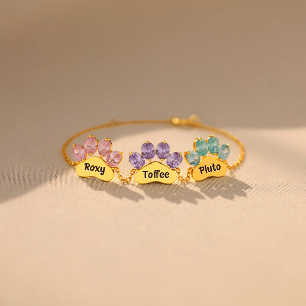 Paw & Name 1-6 Birthstone Bracelet