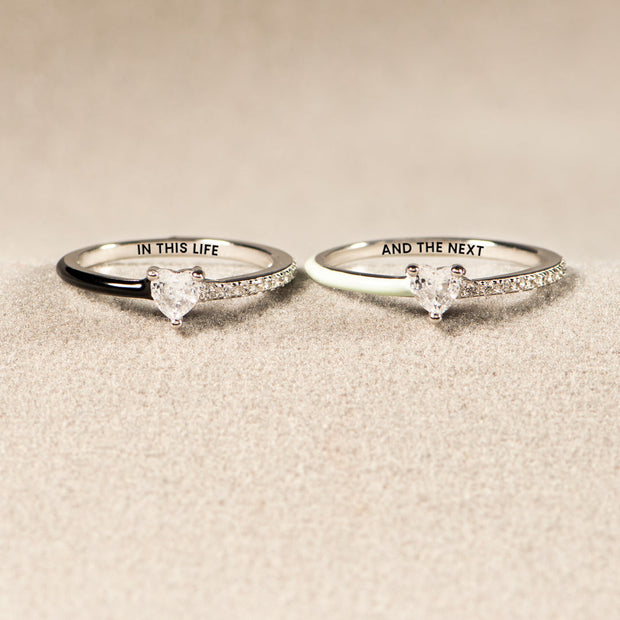 Besties At Heart Matching Half Enamel Heart-Cut Rings