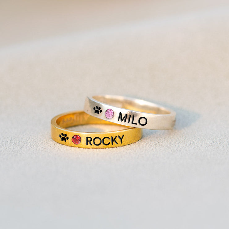 The Cat Mother Birthstone Engraving Ring Band