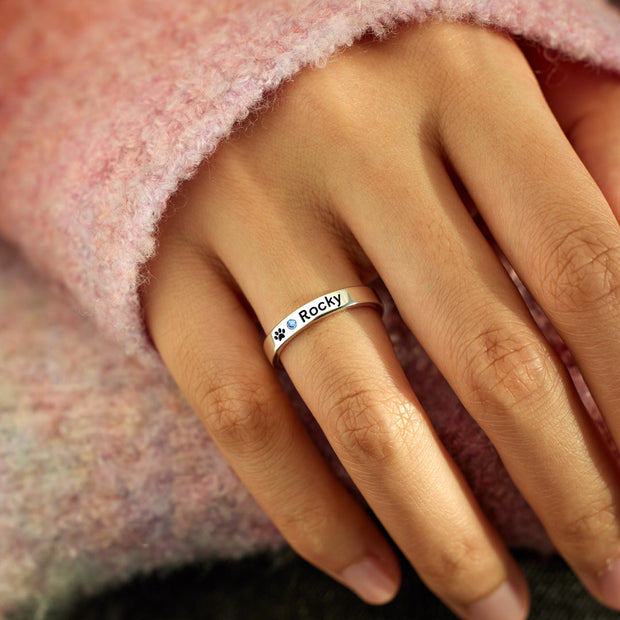 The Cat Mother Birthstone Engraving Ring Band