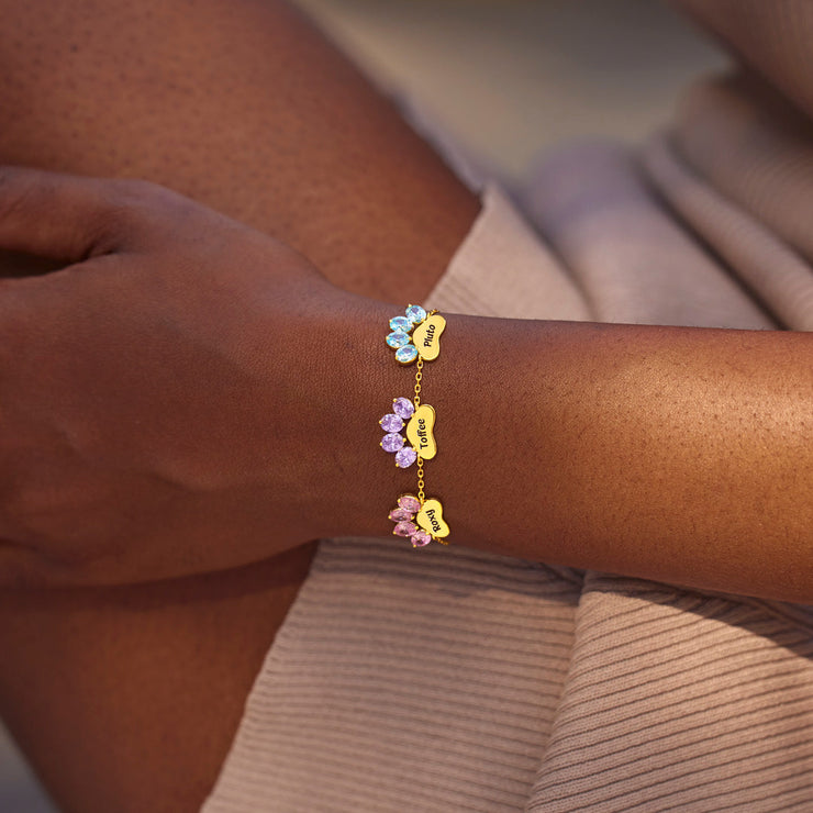 Proud Dog Mom Paw & Name 1-6 Birthstone Bracelet