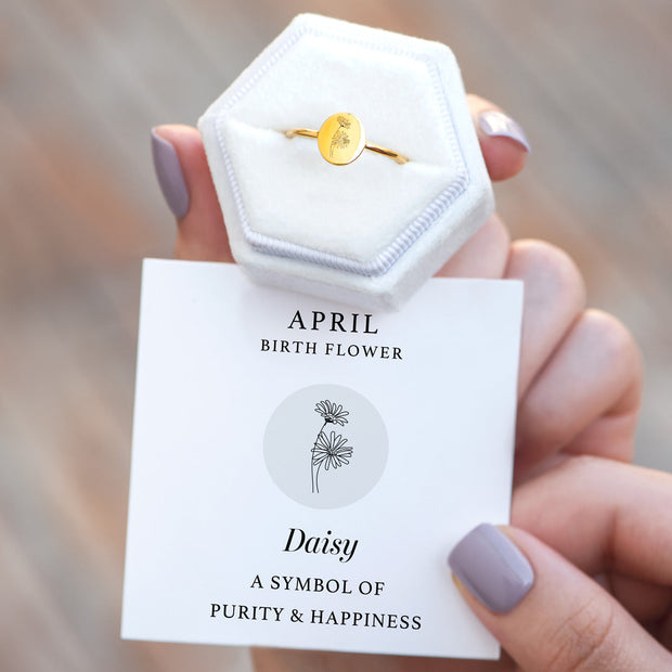 Engraved Birth Month Flower Ring