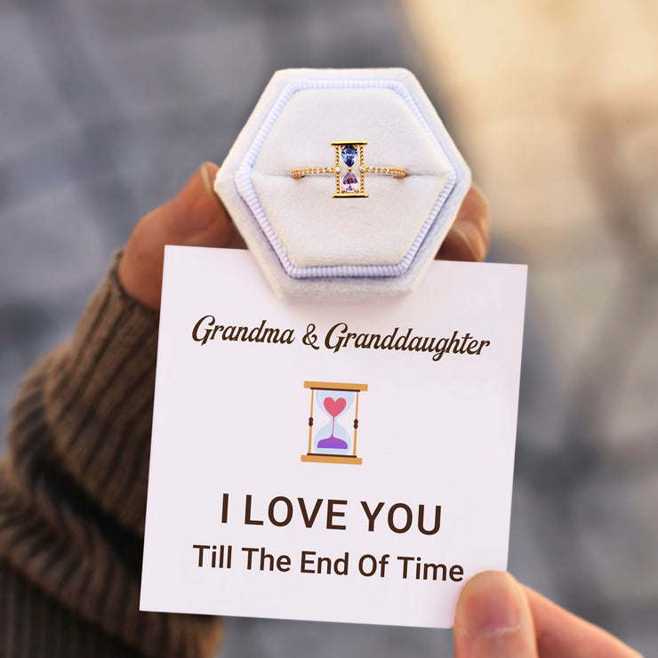 I Love You Till The End Of Time Hourglass Double Birthstones Ring