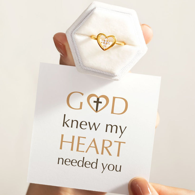 Cross in Heart Ring-God Knew My Heart Needed U 