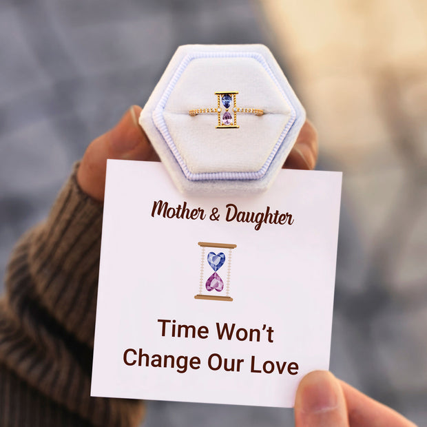 Time Won't Change Our Love Hourglass Double Birthstone Ring
