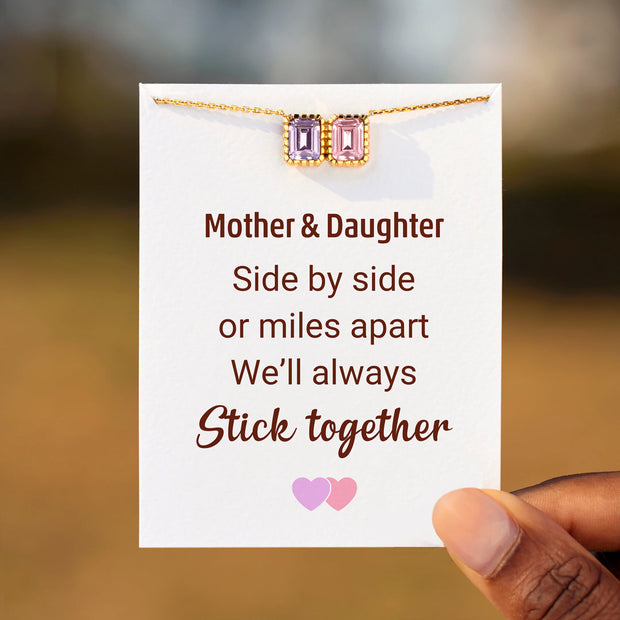 Mother & Daughter Emerald Cut Birthstones Necklace
