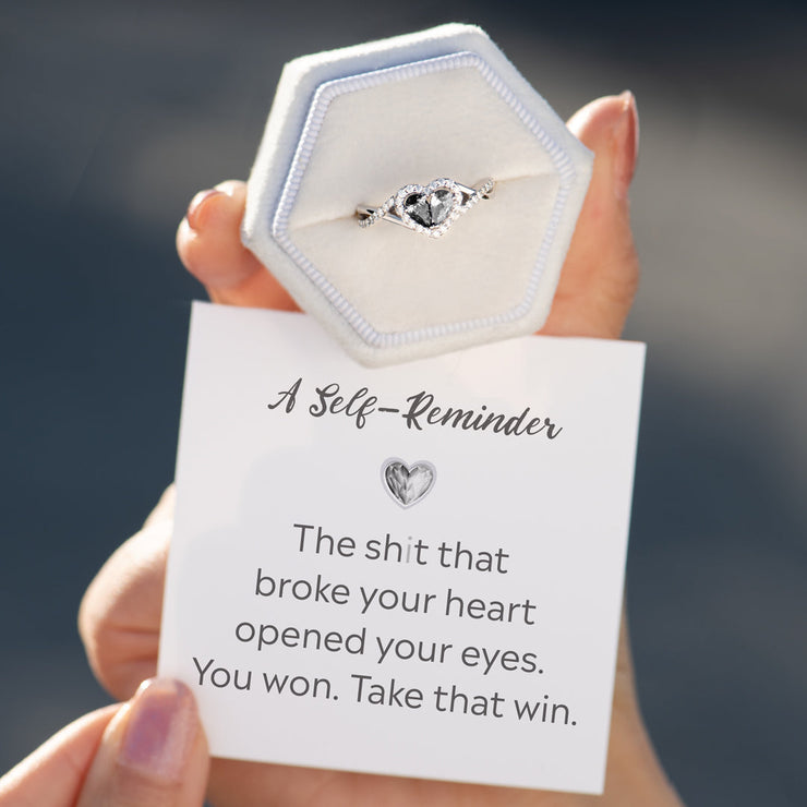 You Won Engraved Dual Teardrop Heart Ring