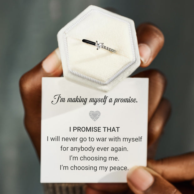 I Choose Me Black Heart-Cut Half Enamel Ring