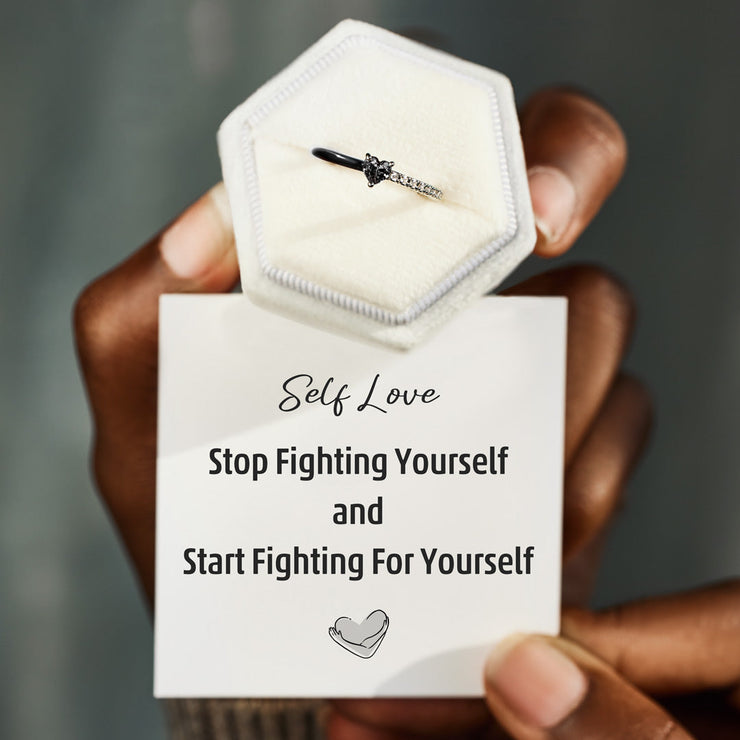 Stop Fighting Yourself Black Heart-Cut Half Enamel Ring