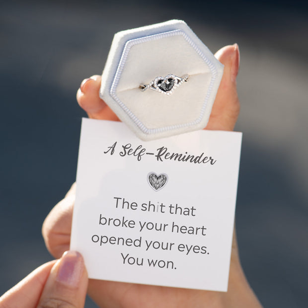 You Won Engraved Motivational Dual Teardrop Heart Ring