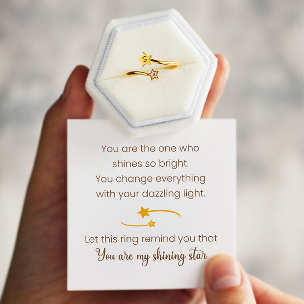 Initial&Birthstone Star Ring