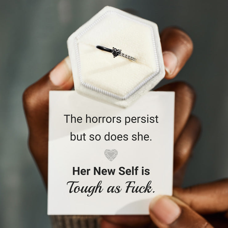 Her New Self is Tough As F♥︎ck Black Heart-Cut Half Enamel Ring