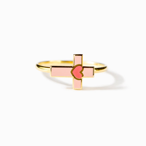 For God Has Not Given Us A Spirit Of Fear Enamel Cross Heart Ring