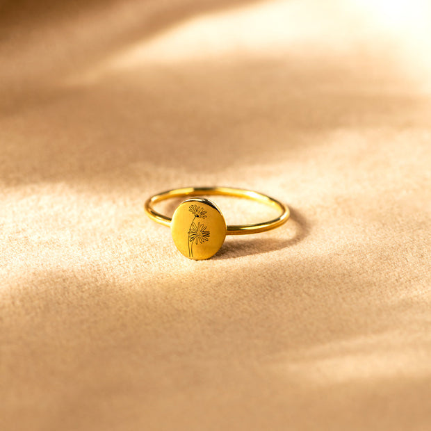 Engraved Birth Month Flower Ring