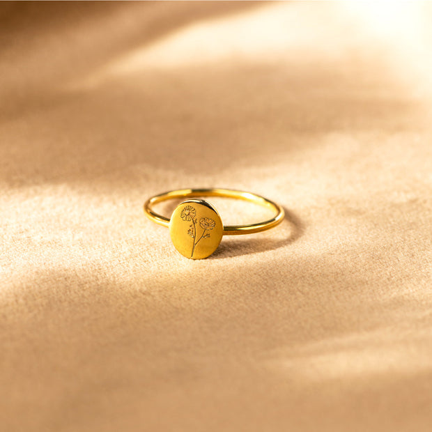 Engraved Birth Month Flower Ring
