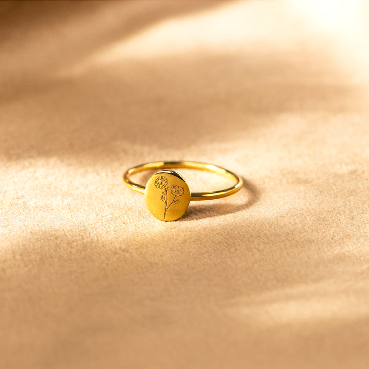 Engraved Birth Month Flower Ring