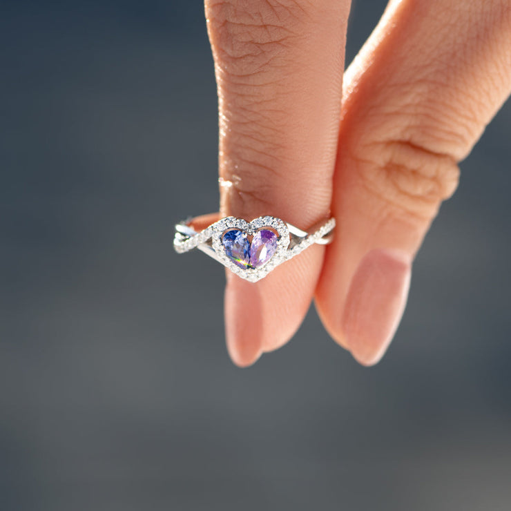 You & I  Dual Teardrop Birthstone Heart Ring