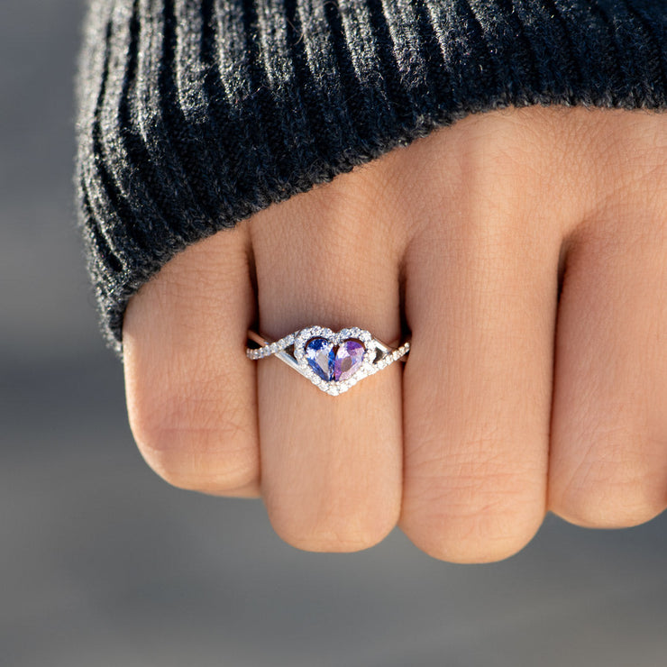 You & I  Dual Teardrop Birthstone Heart Ring