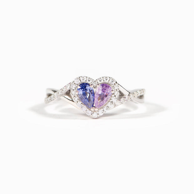 You & I  Dual Teardrop Birthstone Heart Ring