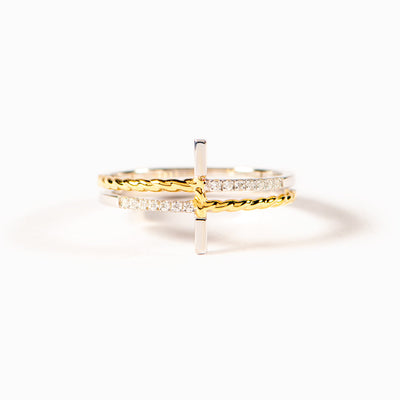 Two-Tone Sideways Cross Ring