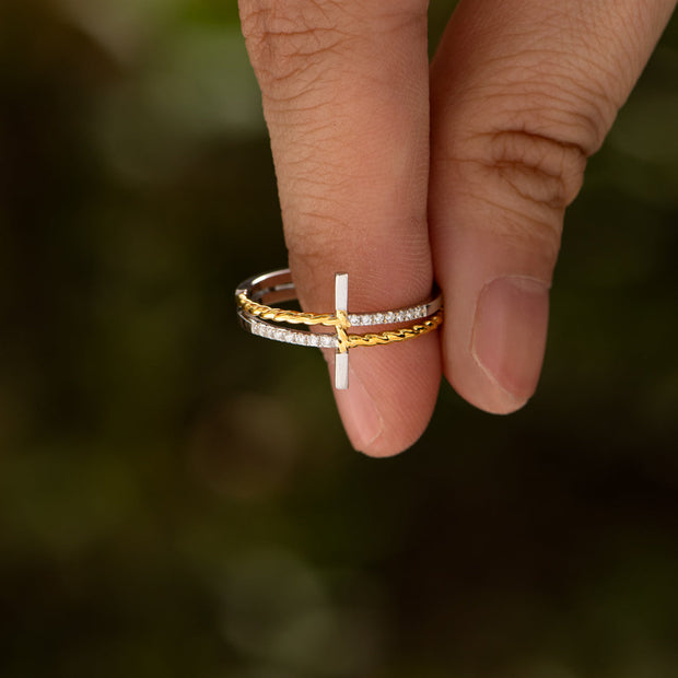 Two-Tone Sideways Cross Ring