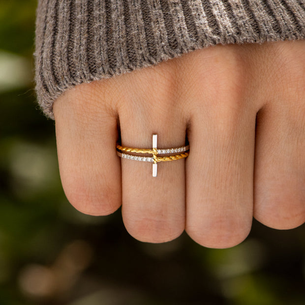 Two-Tone Sideways Cross Ring