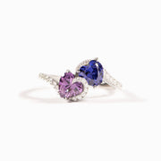 Mother & Daughter Lean On Each Other Opposite Heart Birthstone Ring